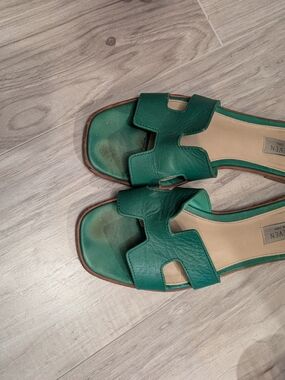 Green Leather Slide Sandals for Women — Open Toe Casual Slip-Ons